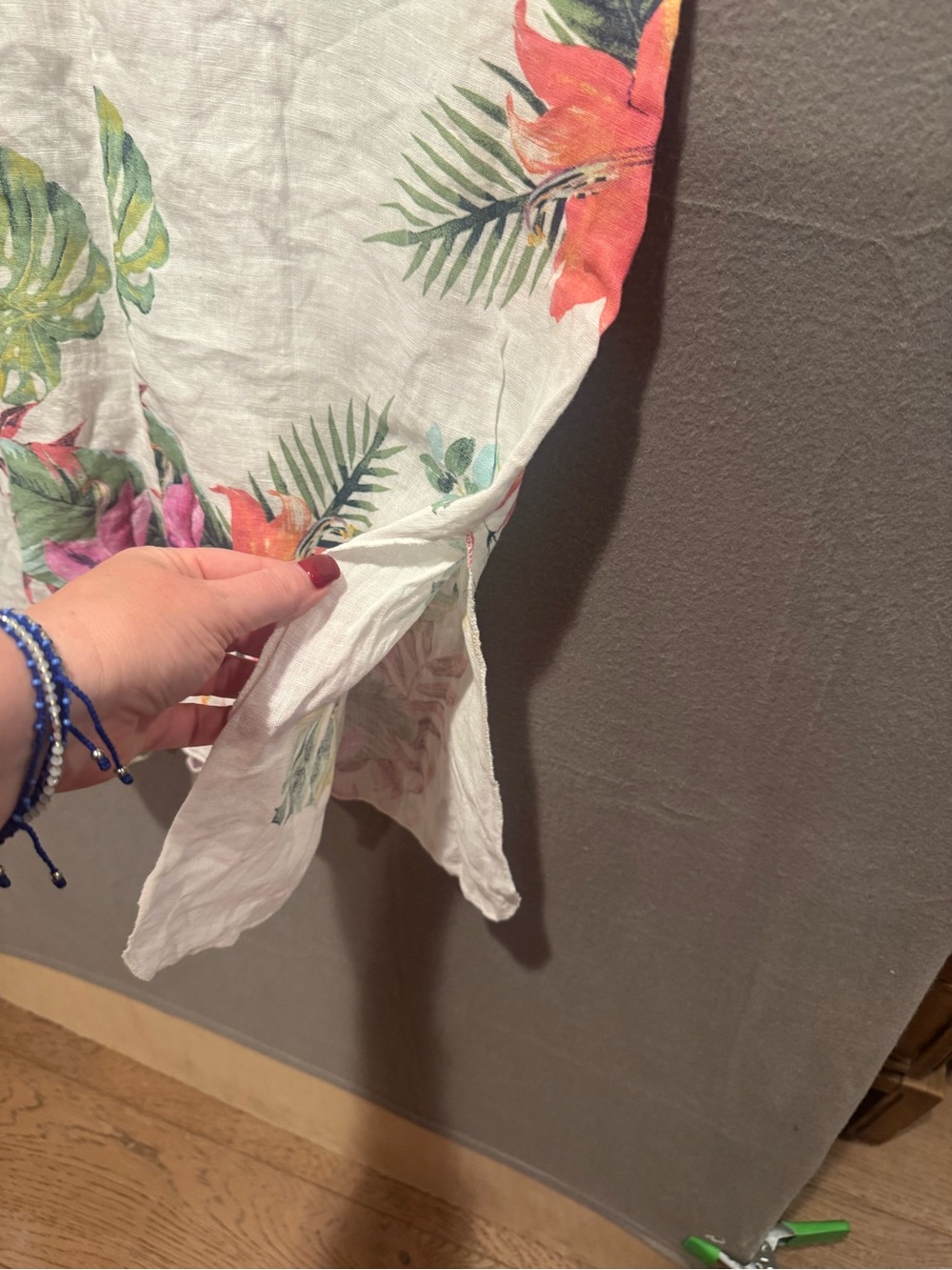 Lungo L'Arno Tropical Linen Halter Dress - White with Pink & Green Floral - Picture 6 of 6